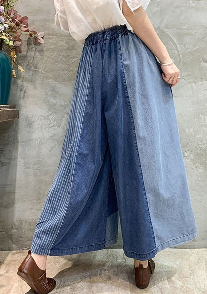 Casual Drawstring Elasticity Plaid Split-Joint Ninth Denim Pants LY3920 - fabuloryshop