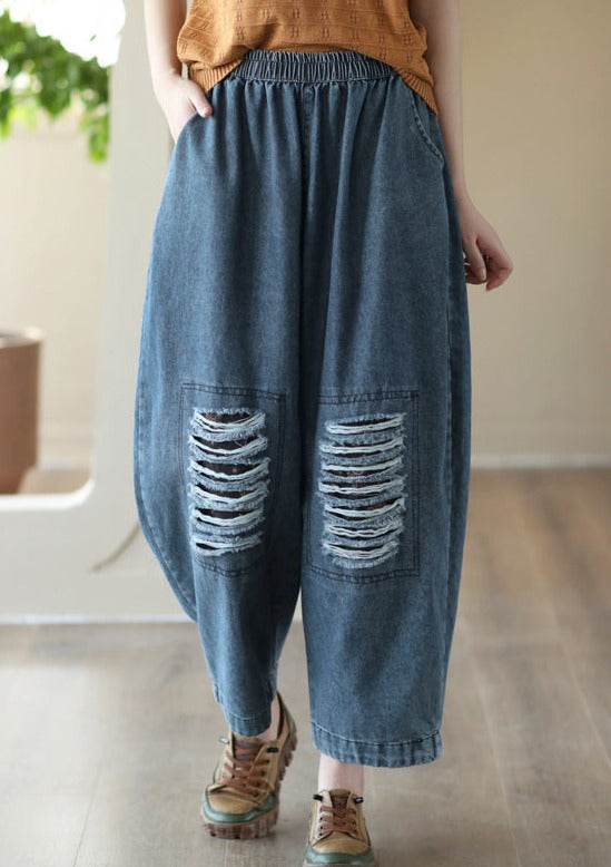 Loose Hollow Elasticity Denim Harem Pants LY3927 - fabuloryshop