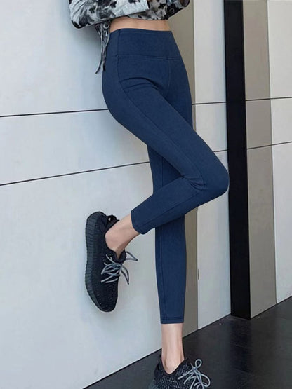 Women Casual Plain High Stretch Blue Tight Leggings  QS71 - fabuloryshop