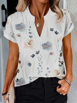 Floral V Neck Loose Casual Shirt  WG119 - fabuloryshop