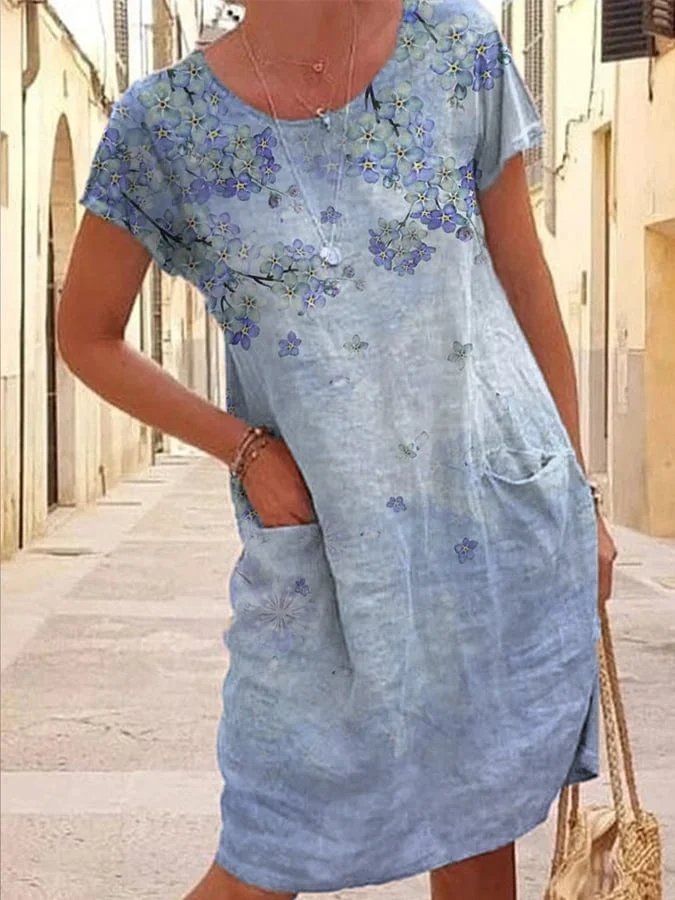 Crew Neck Loose Casual Floral Summer Dress  WL117