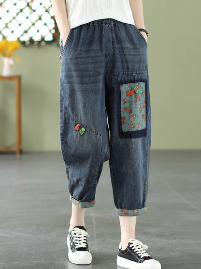 Vintage Artistic Retro Applique Denim Pants LY3972 - fabuloryshop