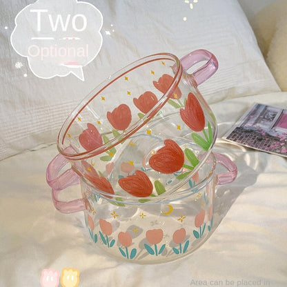 Fresh Tulip Double Ear Glass Noodle Bowl LY4193 - fabuloryshop