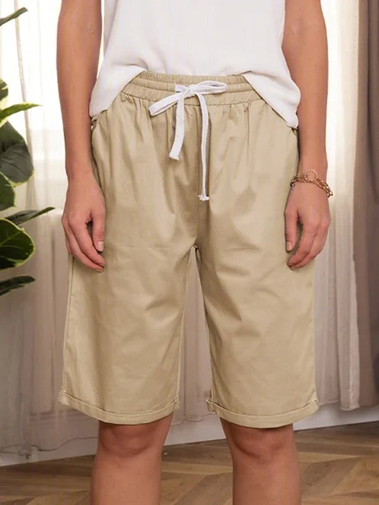 Elastic Waist Solid Causal Pockets Shorts  QK96 - fabuloryshop