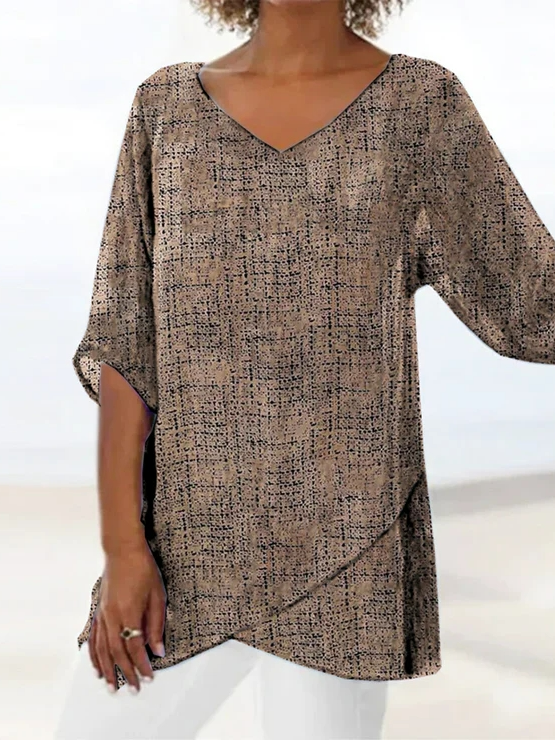 V Neck Loose Casual Abstract Shirt  QH90 - fabuloryshop