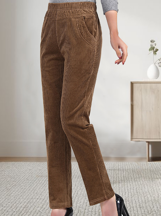 Women Plain Corduroy Elastic Waist Pocket Loose Turnip Pants  WD108 - fabuloryshop