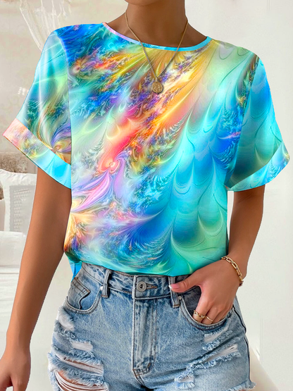 Crew Neck Abstract Loose Casual T-Shirt  WI101 - fabuloryshop