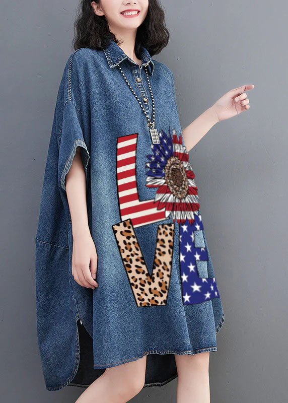 Loose Blue Button Side Open Maxi Denim Dress Summer LY0674 - fabuloryshop