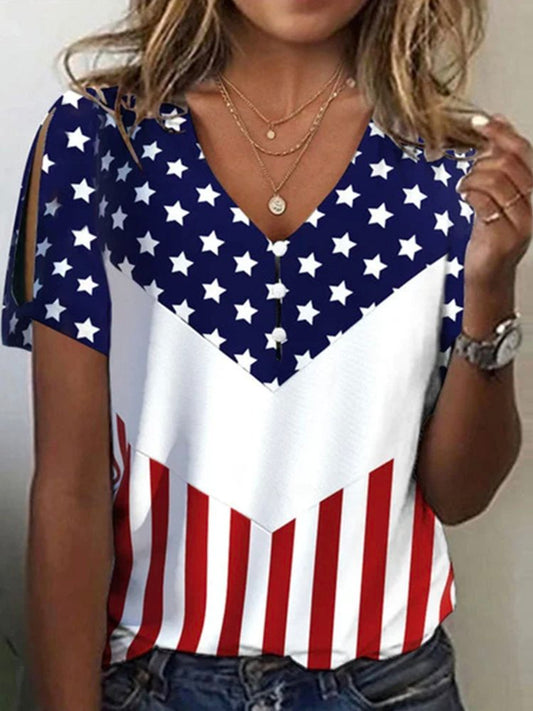Loose Casual V Neck Independence Day Shirt  WI109 - fabuloryshop