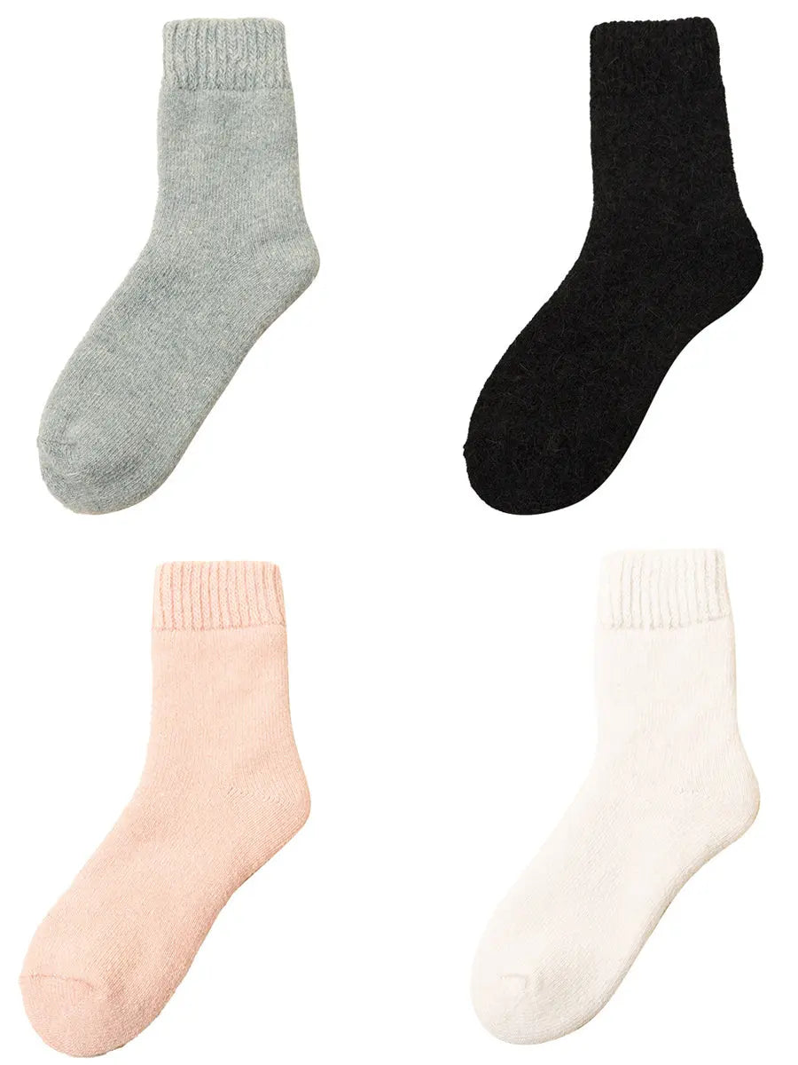 4 Pairs Women Solid Winter Wool Socks Ada Fashion