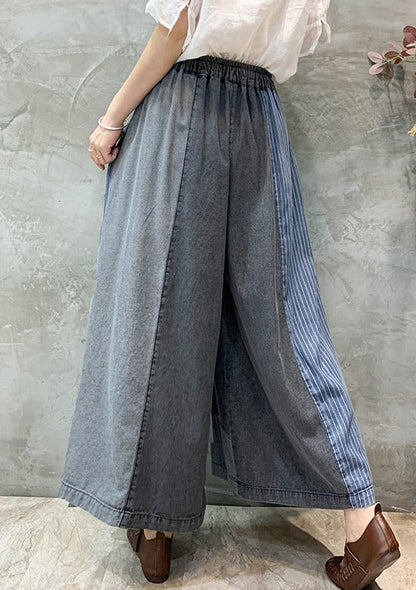 Casual Drawstring Elasticity Plaid Split-Joint Ninth Denim Pants LY3920 - fabuloryshop