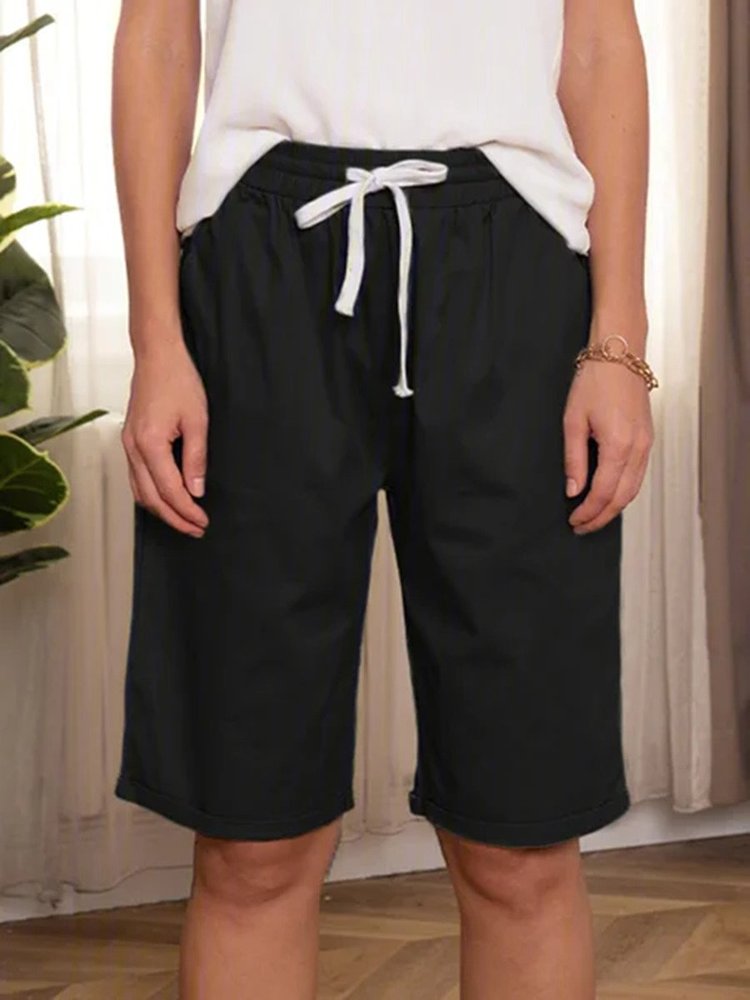 Elastic Waist Solid Causal Pockets Shorts  QK96 - fabuloryshop