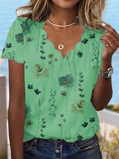 Summer Dessert Shell Neck Floral Design T-Shirt  cc187 - fabuloryshop