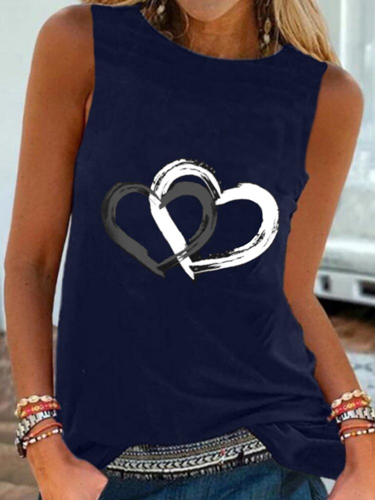 Casual Heart Sleeveless Round Neck Printed Tank Top Vests  WZ111