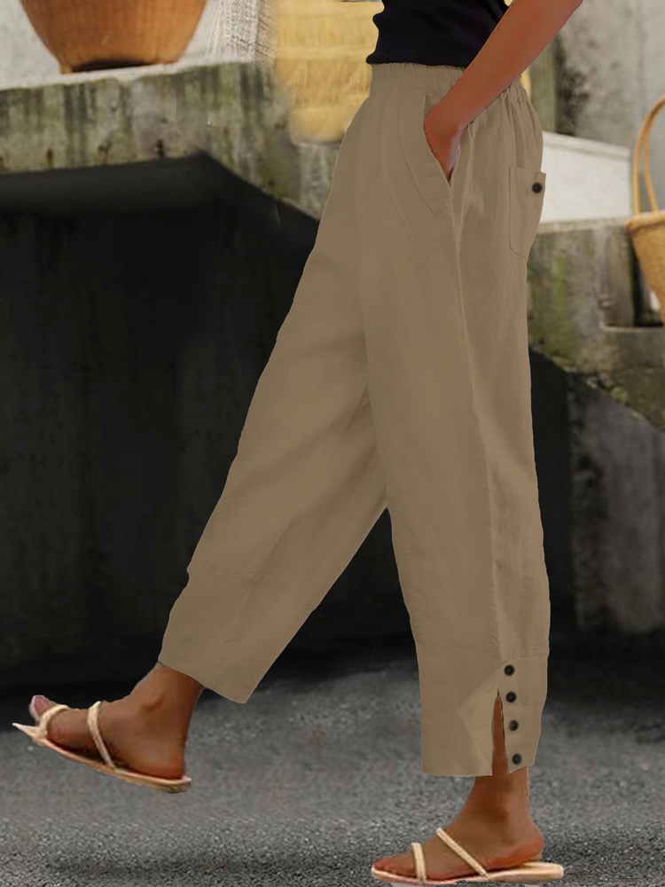 Loose Buttoned Cotton And Linen Linen Pants  QB111 - fabuloryshop