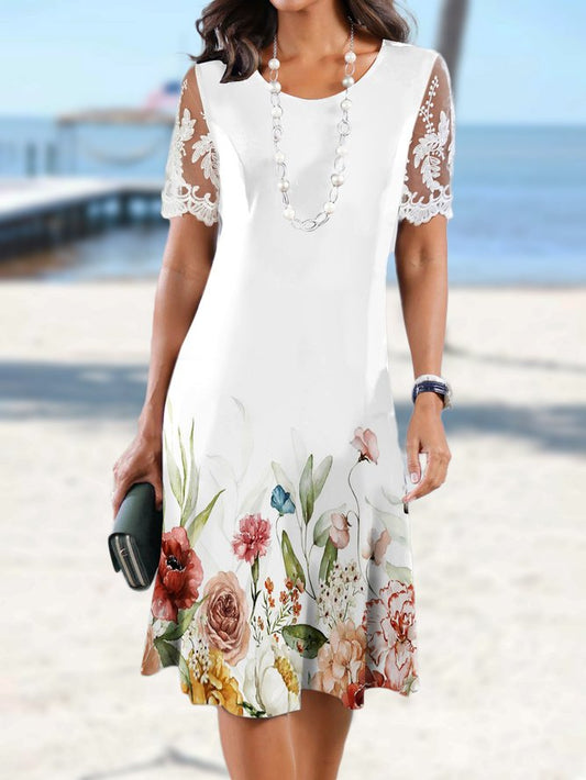 Lace Regular Fit Casual Floral Dress  QPQ90 - fabuloryshop