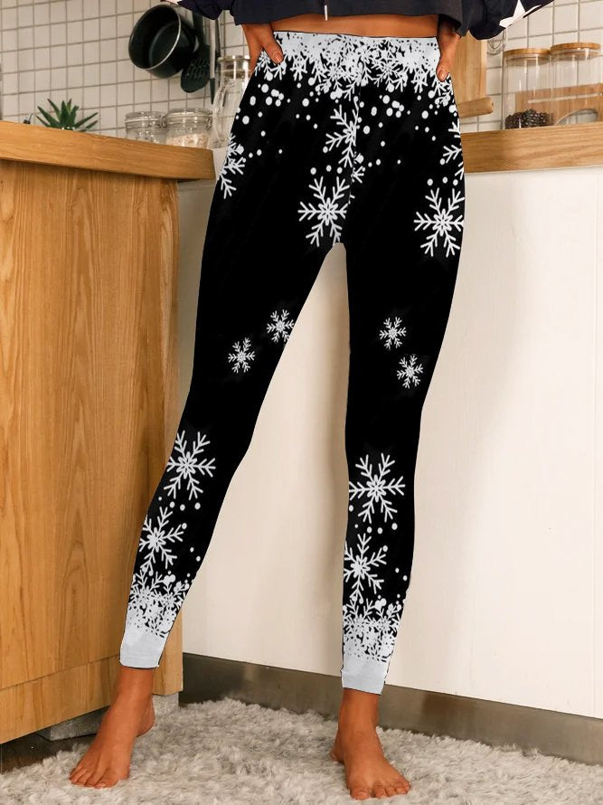Women Christmas Snowflake Cotton Blends Pants Leggings  WD103
