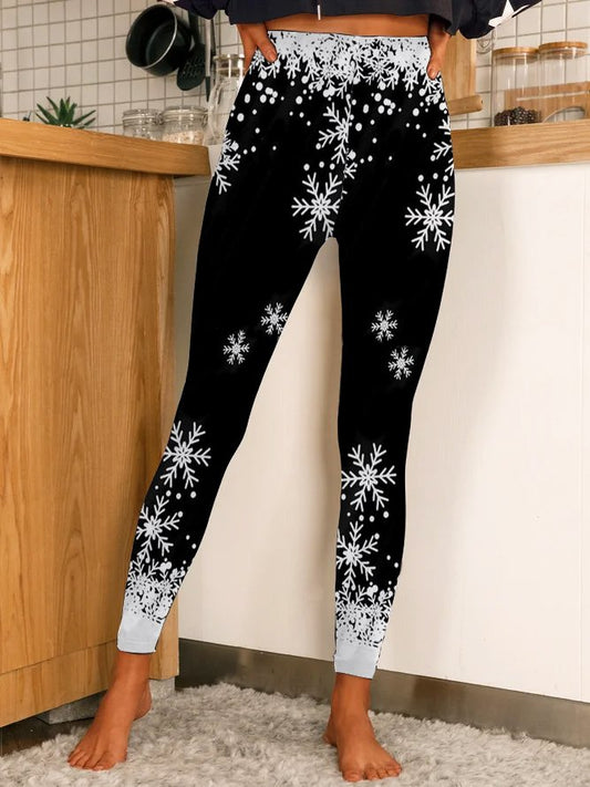 Women Christmas Snowflake Cotton Blends Pants Leggings  WD103 - fabuloryshop