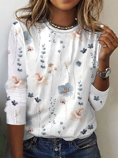 Country Floral Casual Crewneck Knit T-Shirt  QR106 - fabuloryshop