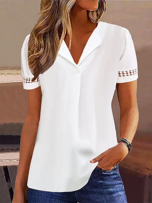 Lace Shirt Collar Simple Plain Shirt  WG67 - fabuloryshop
