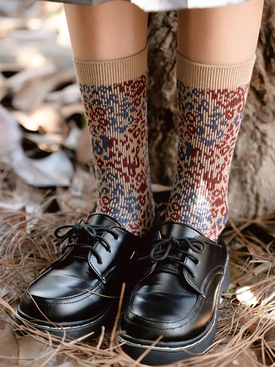 5 Pairs Women Autumn Leopard Print Socks Ada Fashion