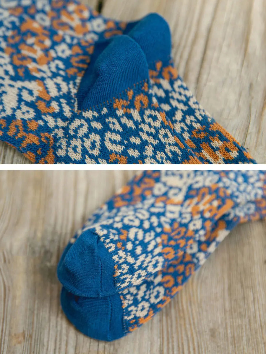 5 Pairs Women Autumn Leopard Print Socks Ada Fashion
