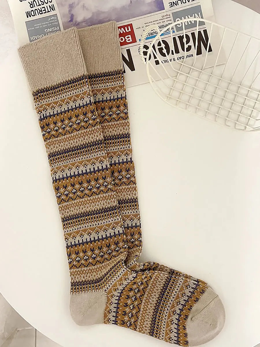 5 Pairs Women Casual Stripe Knitted Long Socks Ada Fashion