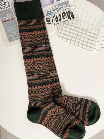 5 Pairs Women Casual Stripe Knitted Long Socks Ada Fashion