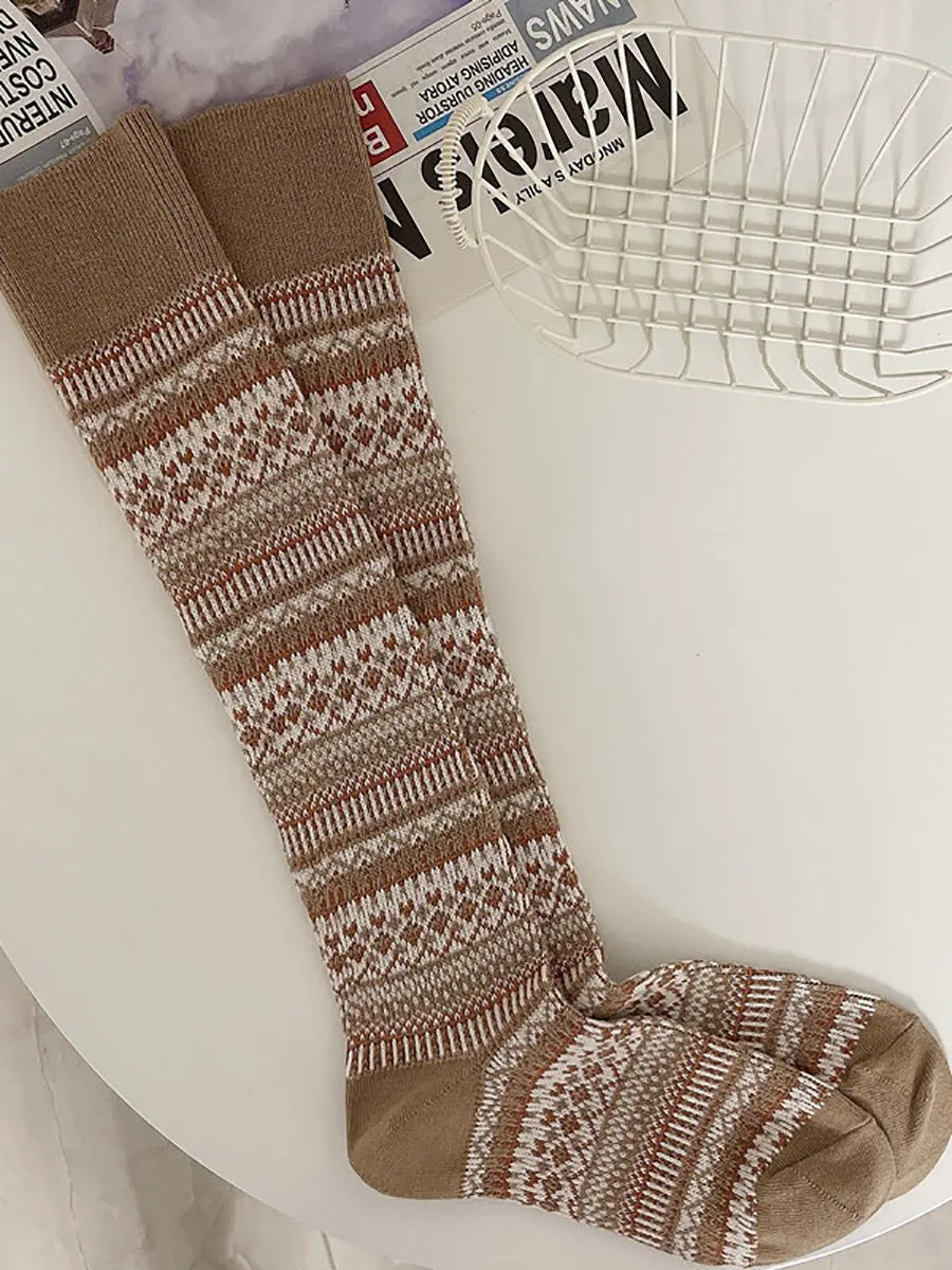 5 Pairs Women Casual Stripe Knitted Long Socks Ada Fashion