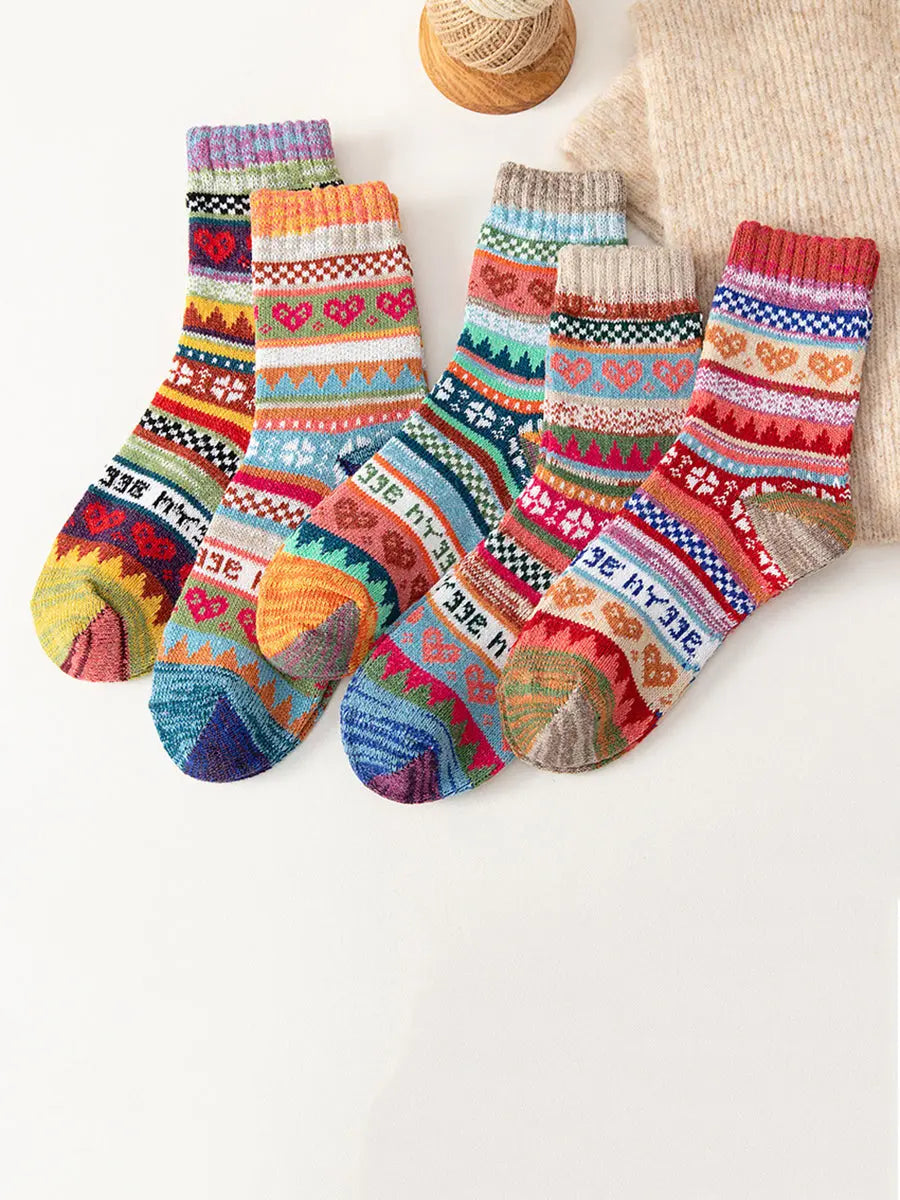 5 Pairs Women Ethnic Winter Warm Socks Ada Fashion