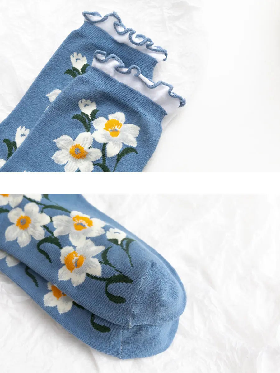 5 Pairs Women Flower Artsy Lacework Socks Ada Fashion