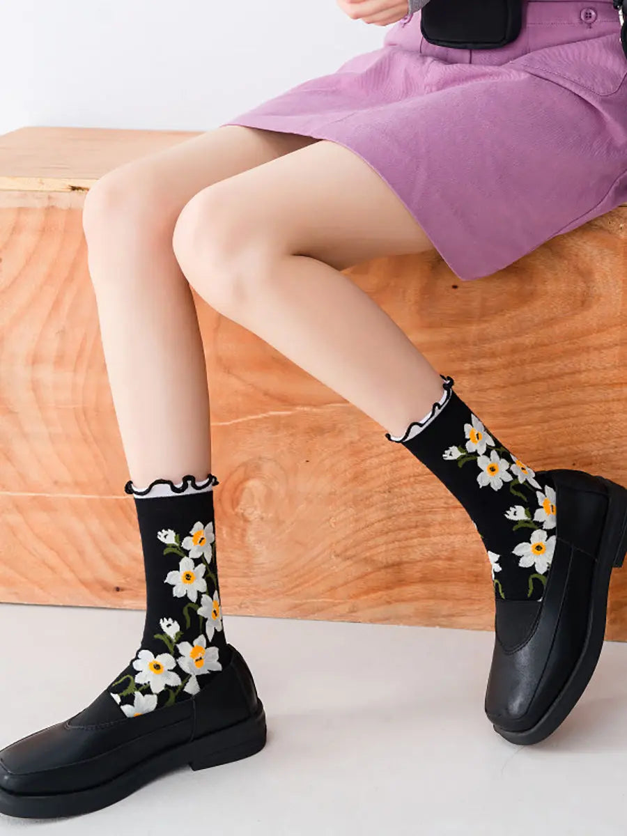 5 Pairs Women Flower Artsy Lacework Socks Ada Fashion