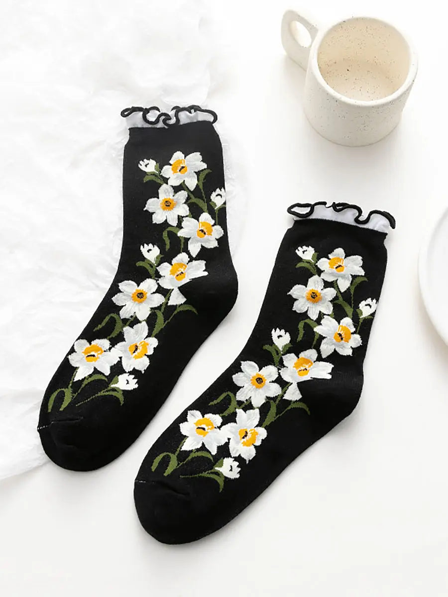 5 Pairs Women Flower Artsy Lacework Socks Ada Fashion