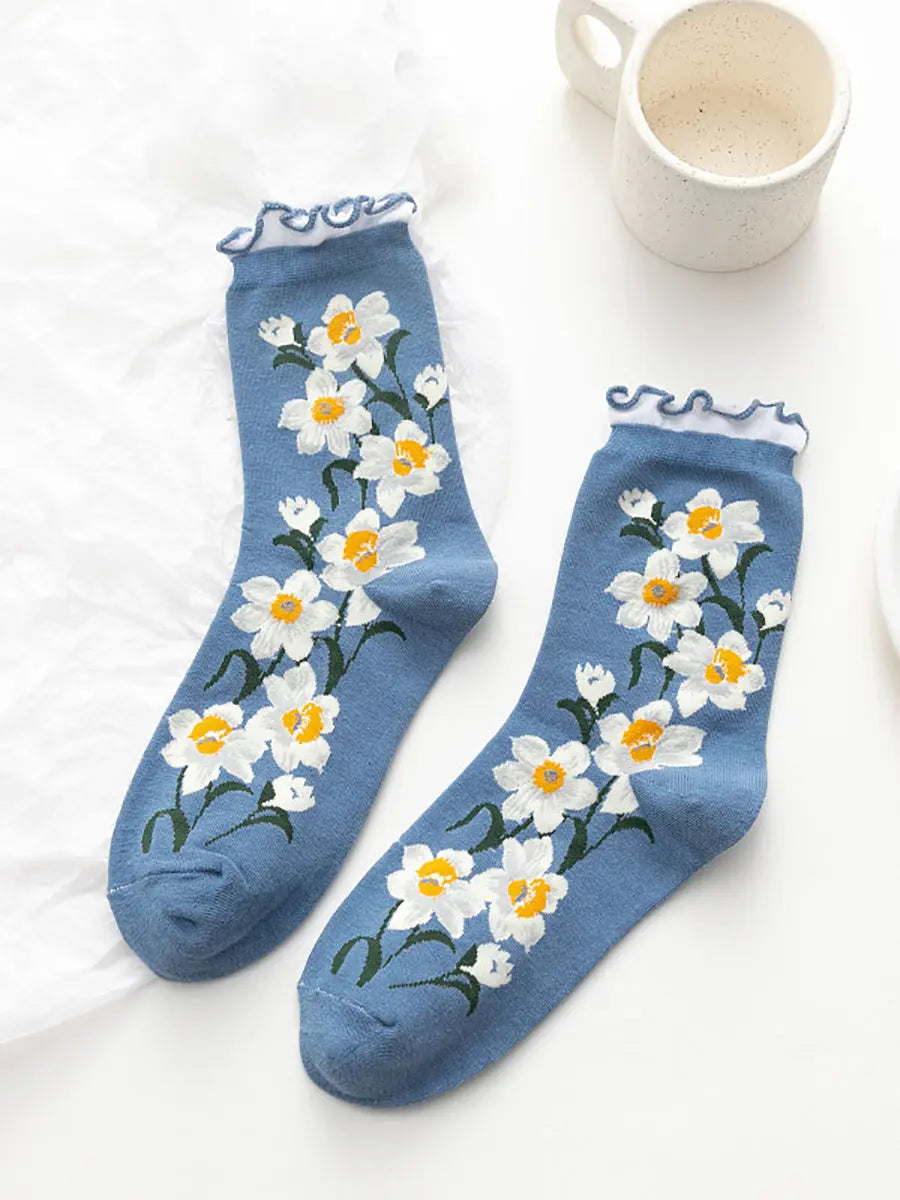 5 Pairs Women Flower Artsy Lacework Socks Ada Fashion