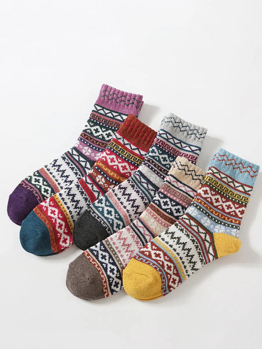 5 Pairs Women Retro Knitted Socks Ada Fashion