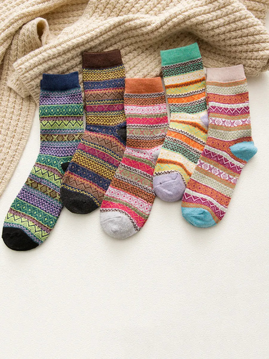 5 Pairs Women Retro Knitted Socks Ada Fashion