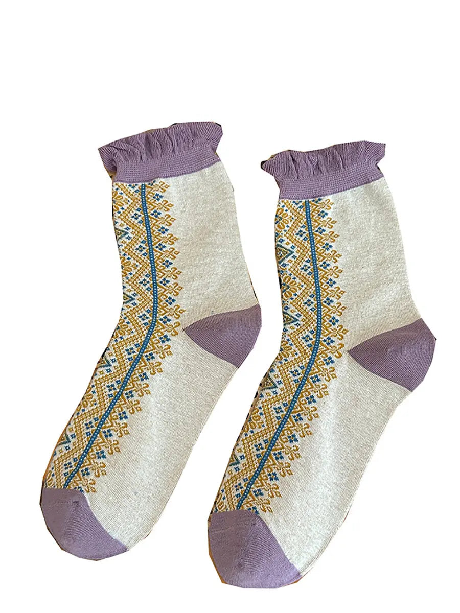 5 Pairs Women Vintage Lacework Cotton Socks Ada Fashion
