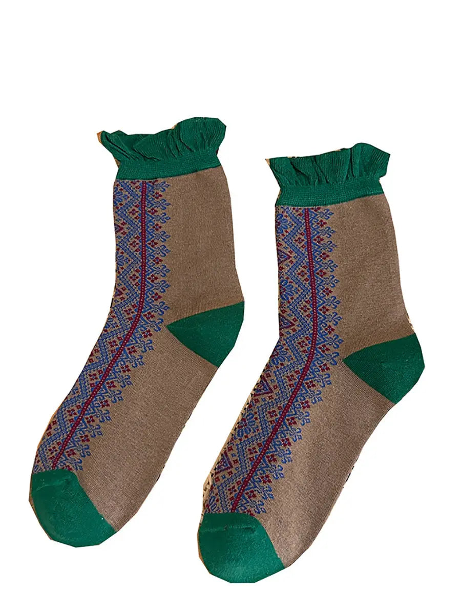 5 Pairs Women Vintage Lacework Cotton Socks Ada Fashion