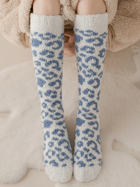 5 Pairs Women Winter Leopard Print Fleece Socks Ada Fashion