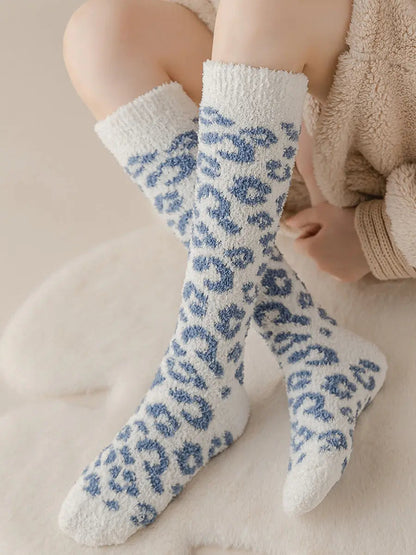 5 Pairs Women Winter Leopard Print Fleece Socks Ada Fashion