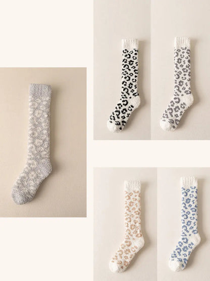 5 Pairs Women Winter Leopard Print Fleece Socks Ada Fashion