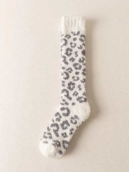 5 Pairs Women Winter Leopard Print Fleece Socks Ada Fashion