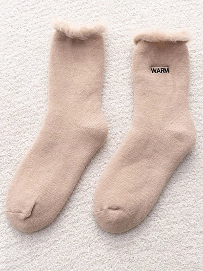 5 Pairs Women Winter Solid Cotton Fleece-lined Socks Ada Fashion