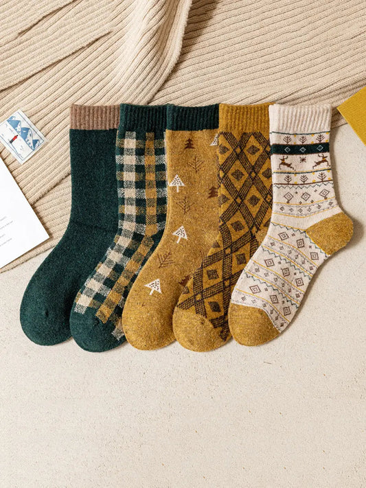 5 Pairs Women Winter Wool Jacquard Socks Ada Fashion