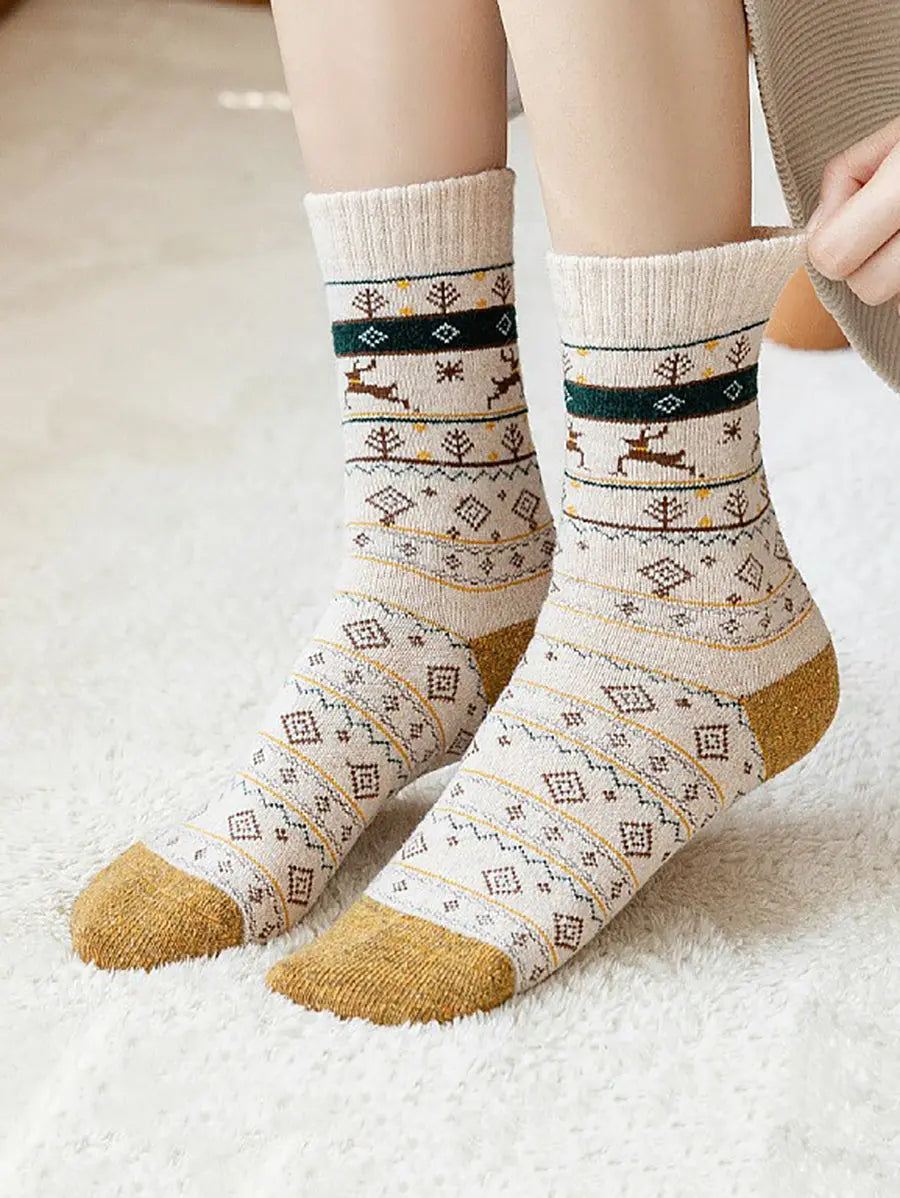 5 Pairs Women Winter Wool Jacquard Socks Ada Fashion