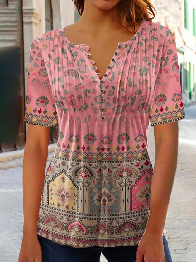 Loose V Neck Vacation Ethnic Shirt  WG95 - fabuloryshop