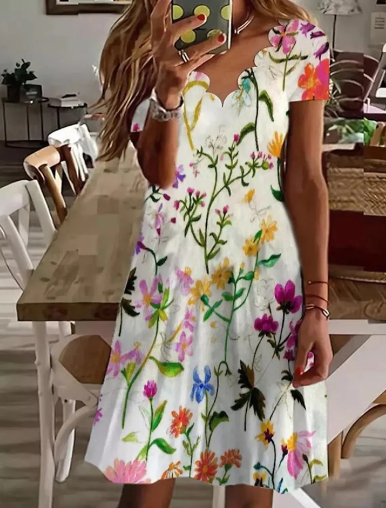 JFN Scallop Neck Floral Vacation Mini Dresses  WF63