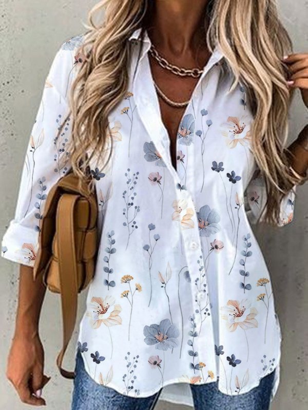 Casual Loose Shirt Collar Floral Blouse  WZ89 - fabuloryshop