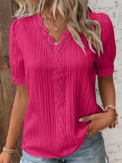 V Neck Plain Lace Elegant Shirt  mm241 - fabuloryshop