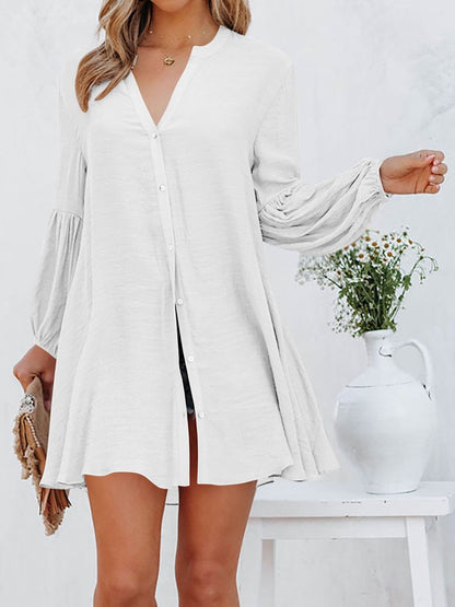 Loose V Neck Lantern Sleeve Urban Dress With No  WE84 - fabuloryshop